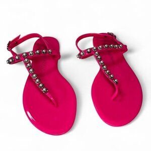 Stuart Weitzman Goldie Pearl Crystal Jelly Thong Sandal - Pink Sz US 8, EU 38.5